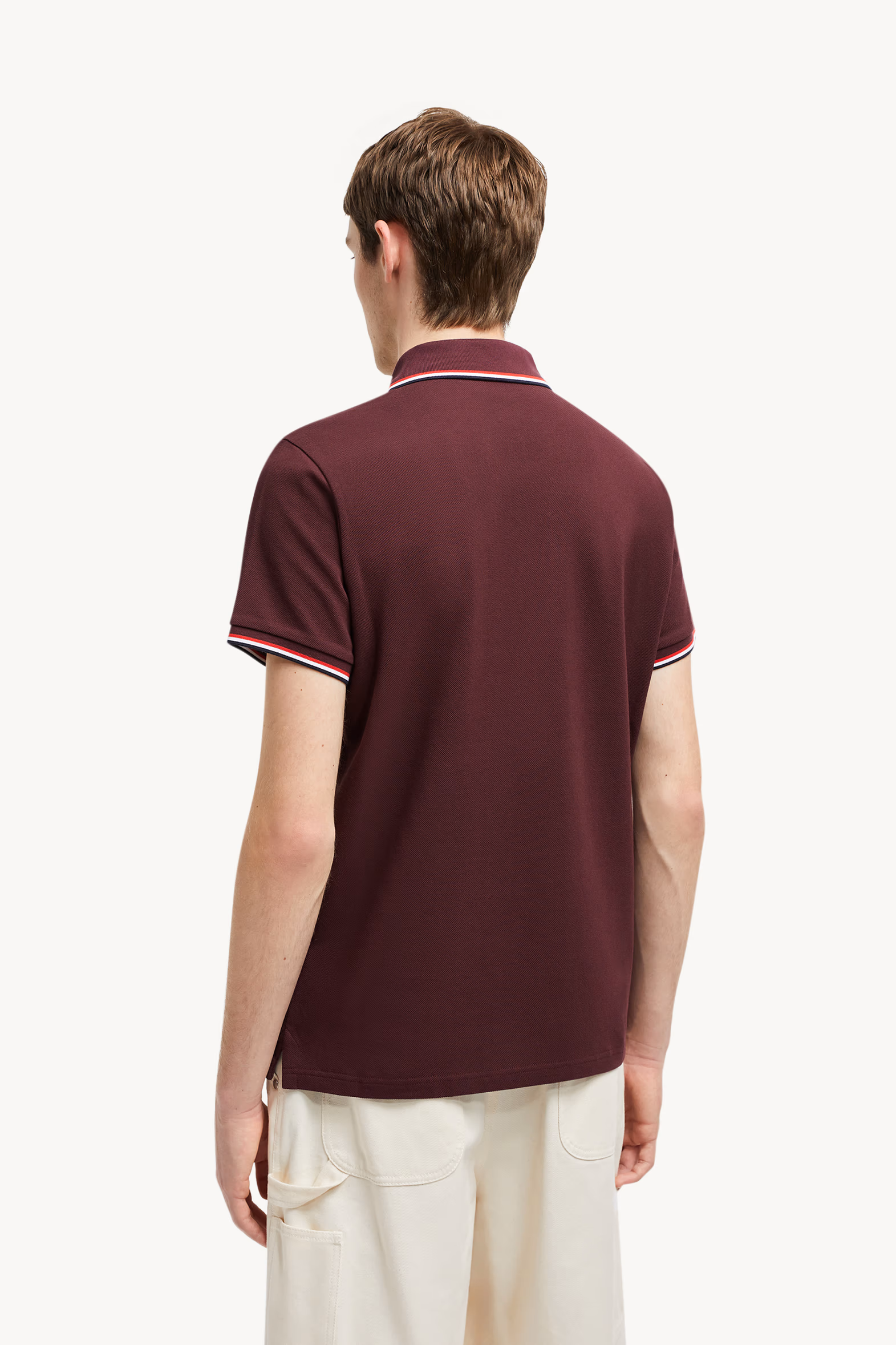 Polo de piqué de algodón con ribetes tricolor Hombre Rojo Moncler 5